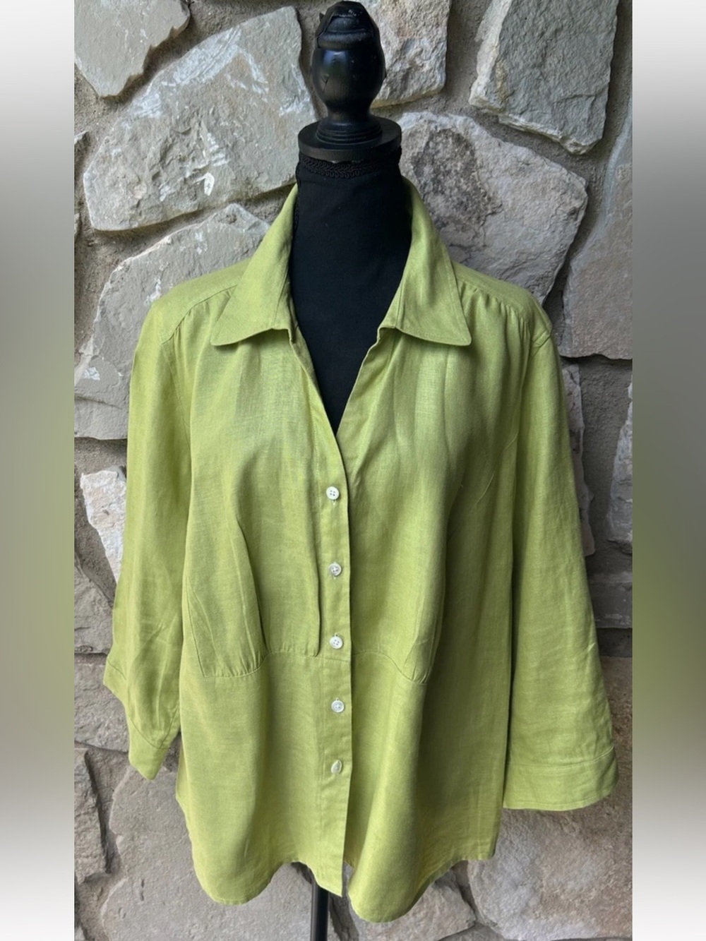 Talbots Pure Irish Linen Button Up Tunic Shirt 18P Lime Green Collared